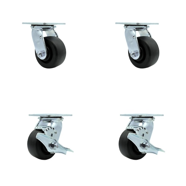 Tool Box Caster Wheel Set 4'' Polyolefin Swivel Casters, 4PK